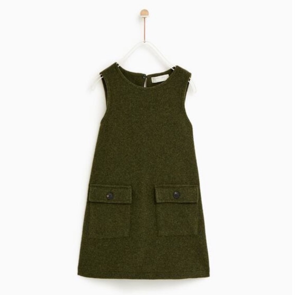 Zara Kids Pinafore Dress Dark Green Wool 5T